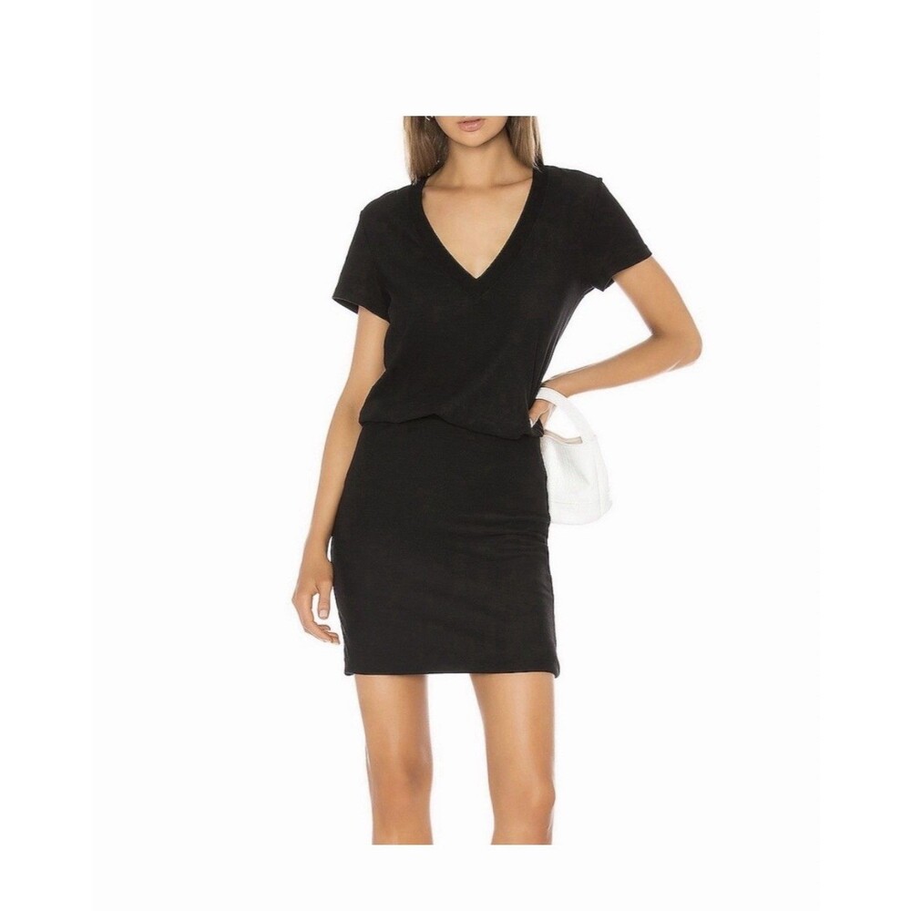 JAMES PERSE Black V-Neck Blouson Cotton Lycra Spandex Bodycon Dress‎ Size S /2